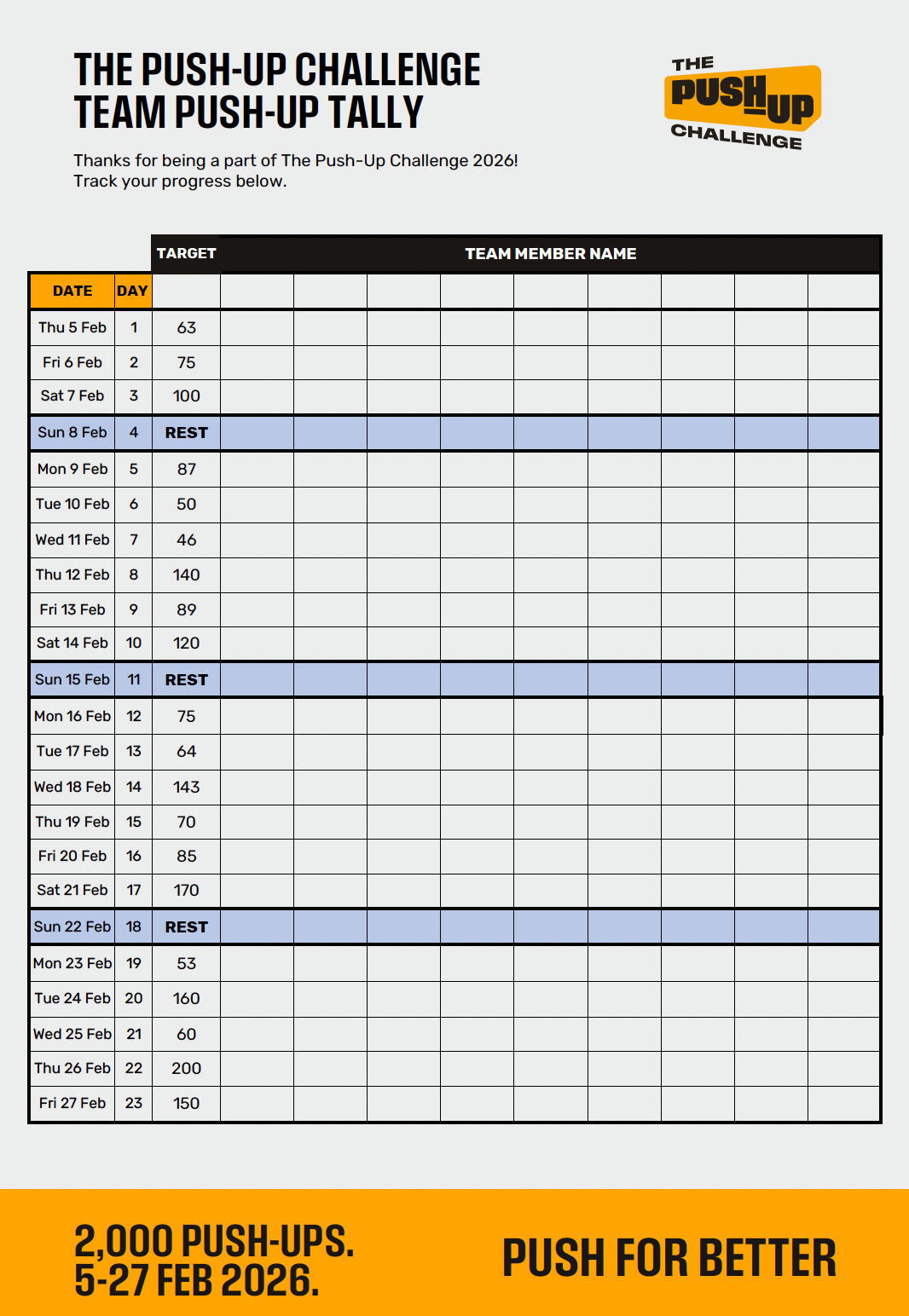 Push-up tally teams poster